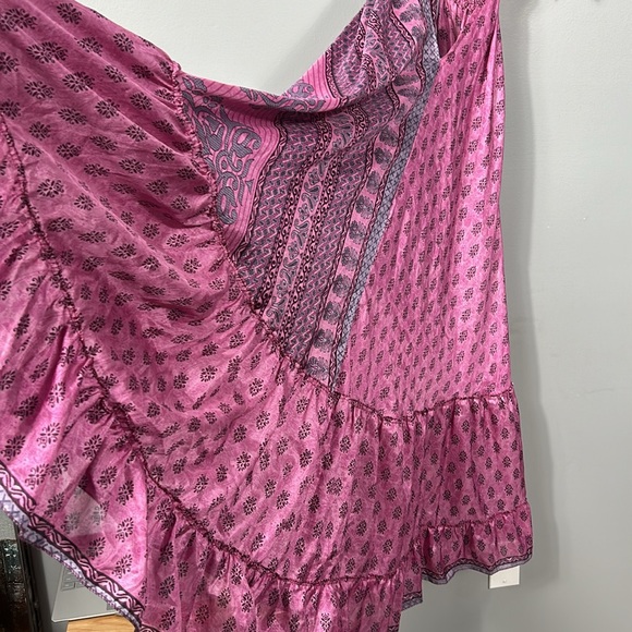 Women’s Silk Maxi Layered Open Back Shoulder Tie Purple Pink Dress OS - Picture 15 of 16